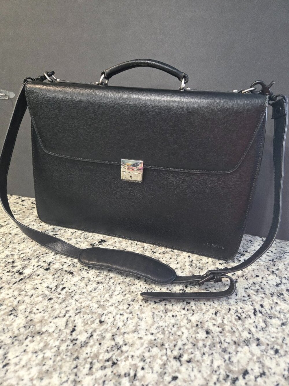 JACK GEORGES BLACK PROFESSIONAL BRIEFCASE; APPROX. 16" X 12"; USA-MADE; CLASSIC